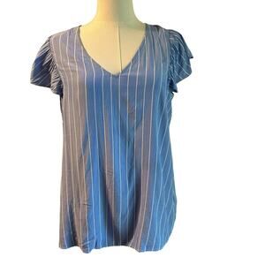Old Navy Top Cap Sleeves Ruffles SZ S Ruffles Blue White Stripe Nautical